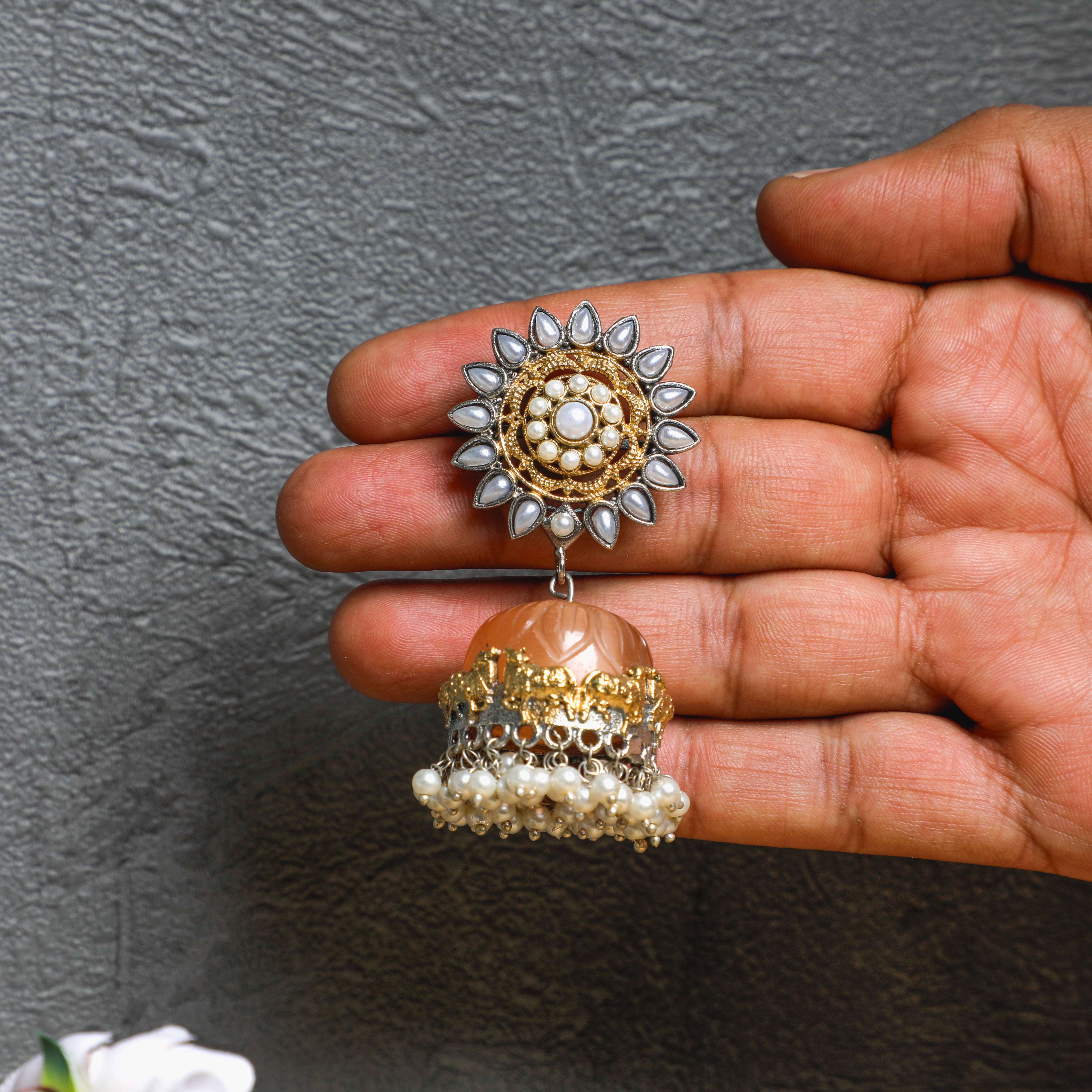 Luxe Peach Gemstone Jhumka
